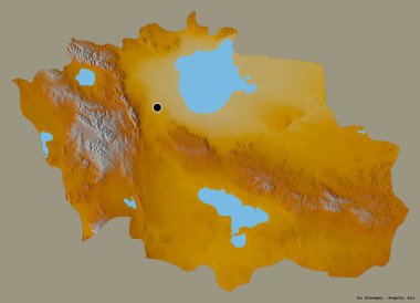 Moğolistan 'ın başkenti katı renk arkaplanı ile izole edilmiş Uvların şekli. Topografik yardım haritası. 3B görüntüleme
