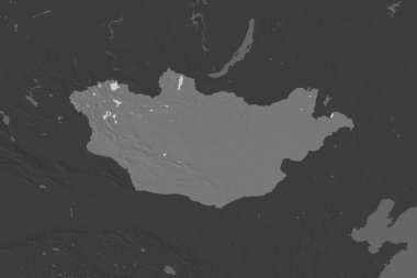 Moğolistan 'ın şekli komşu bölgelerin dedoygunluğuyla ayrılır. Çift seviyeli yükseklik haritası. 3B görüntüleme