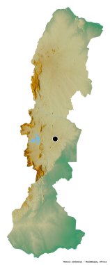 Manica, Mozambik ili, başkenti beyaz arka planda izole edilmiş. Topografik yardım haritası. 3B görüntüleme