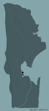 Mozambik 'in Maputo eyaleti, başkenti katı renk arkaplanı ile izole edilmiştir. Renkli yükseklik haritası. 3B görüntüleme