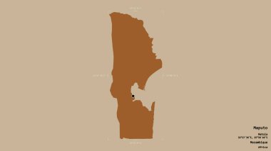 Maputo bölgesi, Mozambik ili, katı bir arka planda izole edilmiş bir sınır kutusunda. Etiketler. Desenli dokuların bileşimi. 3B görüntüleme