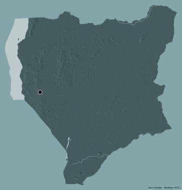 Mozambik 'in Nassa eyaleti, başkenti katı renk arkaplanı ile izole edilmiştir. Renkli yükseklik haritası. 3B görüntüleme