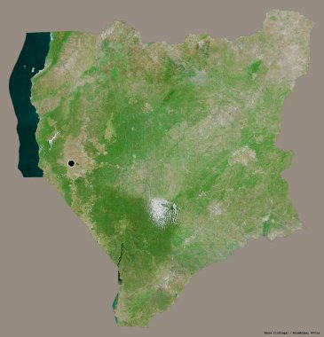 Mozambik 'in Nassa eyaleti, başkenti katı renk arkaplanı ile izole edilmiştir. Uydu görüntüleri. 3B görüntüleme