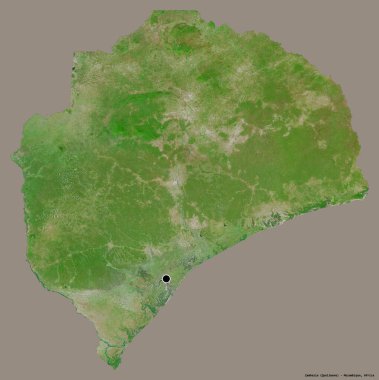 Zambezia 'nın şekli, Mozambik ili, başkenti katı renk arkaplanı ile izole edilmiştir. Uydu görüntüleri. 3B görüntüleme