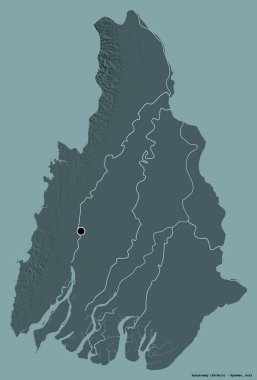 Ayeyarwady 'nin şekli, Myanmar' ın bölünmesi, başkenti sağlam bir renk arkaplanı ile izole edilmiş. Renkli yükseklik haritası. 3B görüntüleme