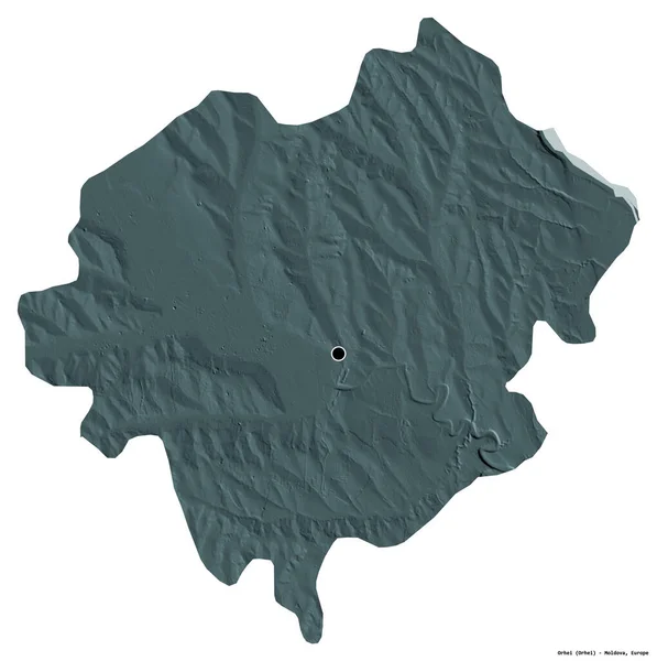モルドバ地方のオルヘイの形で 首都は白い背景に孤立しています 色の標高マップ 3Dレンダリング — ストック写真