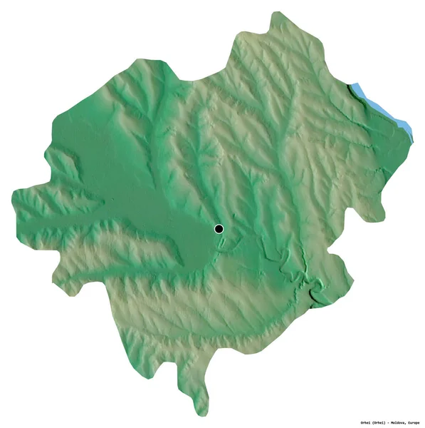 摩尔多瓦区Orhei的形状 其首都被白色背景隔离 地形浮雕图 3D渲染 — 图库照片