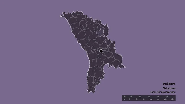 摩尔多瓦以首都 主要区域分部和分隔的Rezina地区为首都的退化形态 彩色高程图 3D渲染 — 图库照片