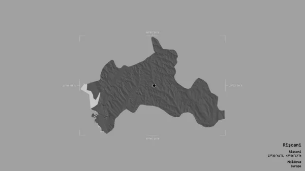 摩尔多瓦地区里斯卡尼的一个地区 在一个地理参照框的坚实背景下被隔离 Bilevel高程图 3D渲染 — 图库照片