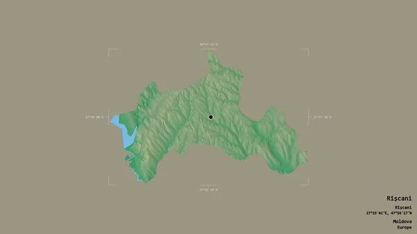 摩尔多瓦地区里斯卡尼的一个地区 在一个地理参照框的坚实背景下被隔离 地形浮雕图 3D渲染 — 图库照片