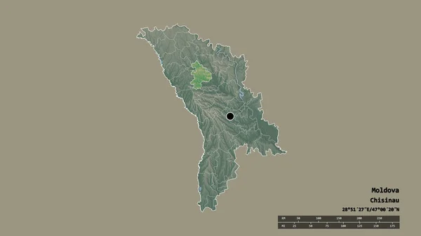 摩尔多瓦以首都 主要区域分部和分隔的Singerei地区为首都的退化形态 地形浮雕图 3D渲染 — 图库照片