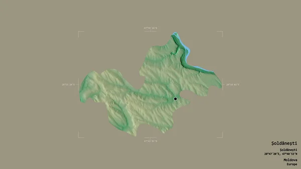 摩尔多瓦地区Soldanesti地区 在一个地理参照框的坚实背景上被隔离 地形浮雕图 3D渲染 — 图库照片