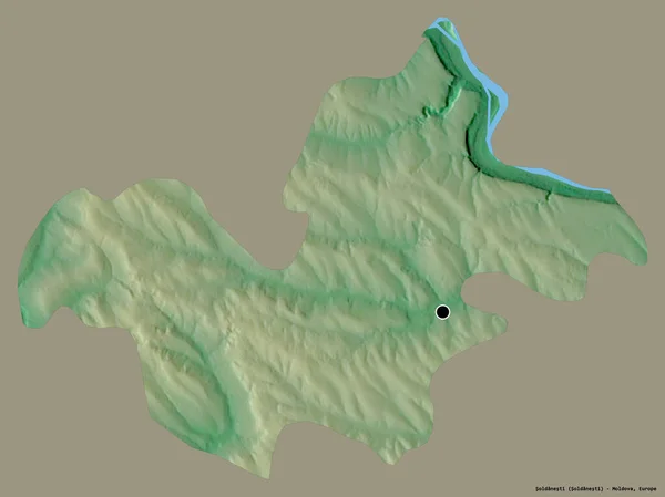 モルドバの首都ソルダネスティの形は しっかりとした色の背景に隔離されています 地形図 3Dレンダリング — ストック写真