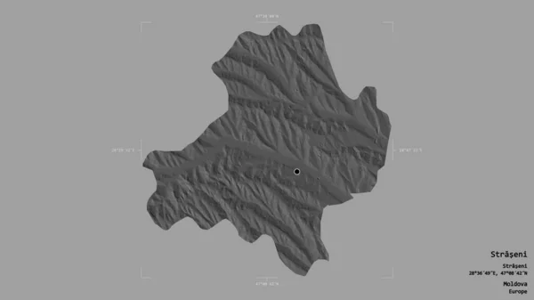 摩尔多瓦地区的Straseni地区 在一个地理参照框的坚实背景上被隔离 Bilevel高程图 3D渲染 — 图库照片