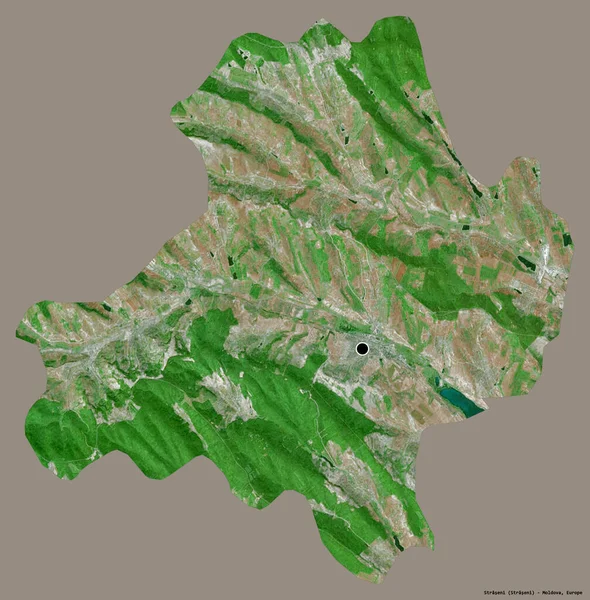 モルドバの地方であるストラセニの形で その首都はしっかりした色の背景に隔離されています 衛星画像 3Dレンダリング — ストック写真
