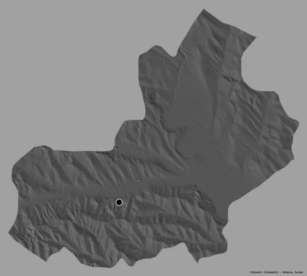 摩尔多瓦Telenesti地区的形状 其首都以纯色背景隔离 Bilevel高程图 3D渲染 — 图库照片