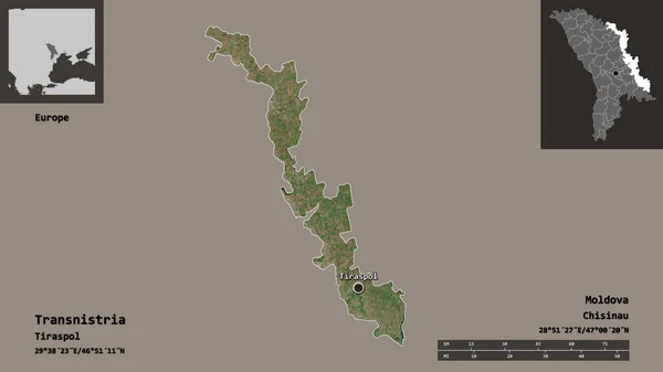 德涅斯特河左岸的形状 摩尔多瓦的领土单位 及其首都 距离刻度 预览和标签 卫星图像 3D渲染 — 图库照片