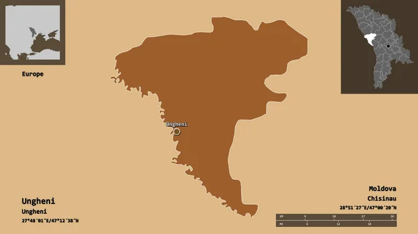 Shape Ungheni District Moldova Its Capital Distance Scale Previews Labels — Stock Photo, Image