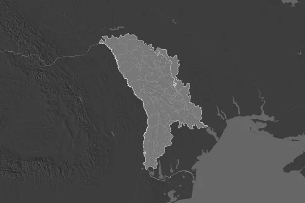 Tvar Moldavska Oddělený Odsolováním Sousedních Oblastí Hranice Mapa Nadmořské Výšky — Stock fotografie
