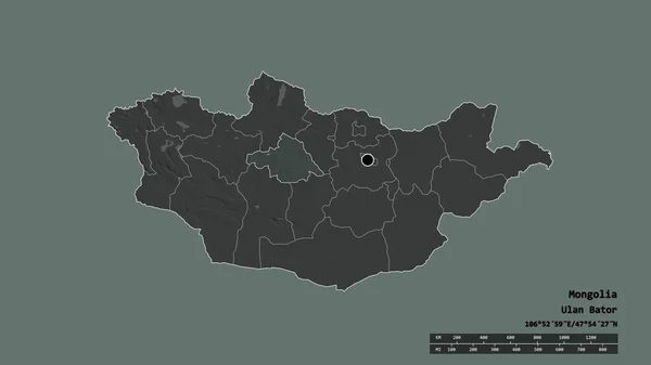 Forme Désaturée Mongolie Avec Capitale Principale Division Régionale Région Séparée — Photo