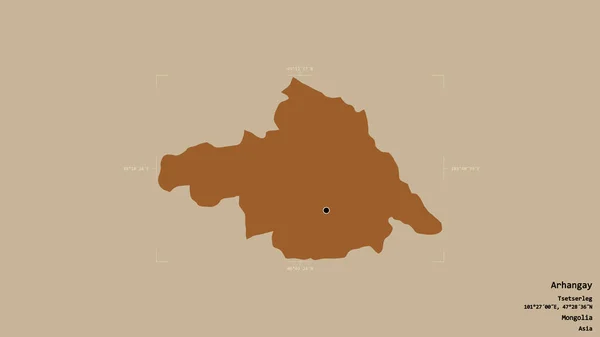 Obszar Arhangay Prowincja Mongolia Odizolowany Solidnym Tle Georeferencyjnym Pudle Granicznym — Zdjęcie stockowe