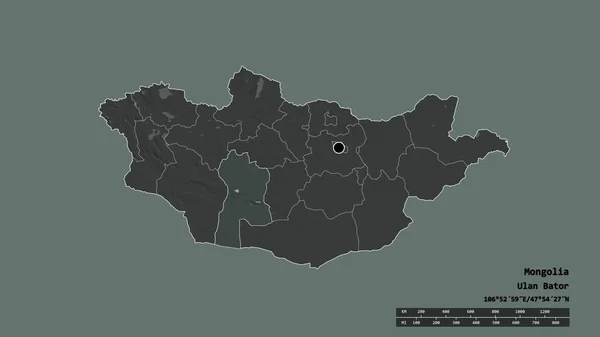 Mongólia Kiszáradt Alakja Fővárosával Regionális Körzetével Bayanhongor Elválasztott Területével Címkék — Stock Fotó