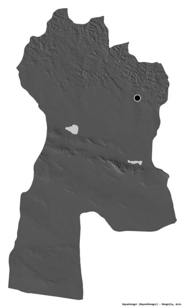 Forma Bayanhongor Provincia Mongolia Con Capital Aislada Sobre Fondo Blanco — Foto de Stock