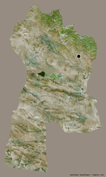 Moğolistan 'ın Bayanhongor kenti, başkenti katı renk arkaplanı ile izole edilmiştir. Uydu görüntüleri. 3B görüntüleme