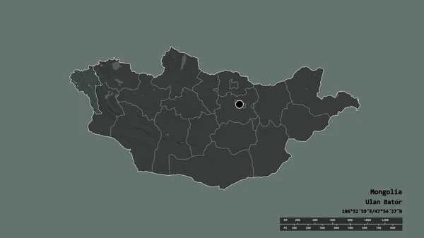 Forma Dessaturada Mongólia Com Sua Capital Principal Divisão Regional Área — Fotografia de Stock