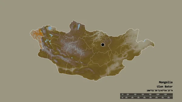 主要な地域部門と分離バヤン オルギー地域とモンゴルの荒廃した形 ラベル 地形図 3Dレンダリング — ストック写真