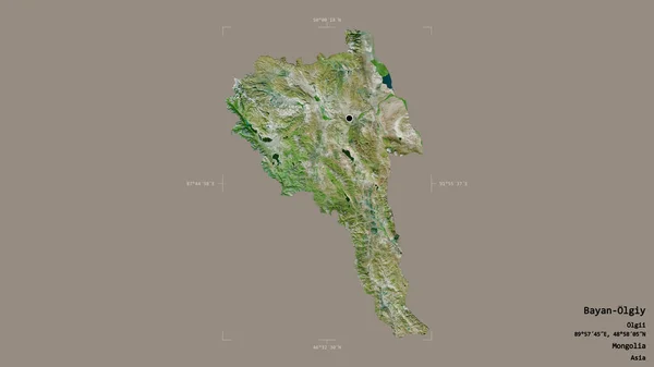 蒙古国Bayan Olgiy地区 在一个地理参考方块中 背景坚实 与世隔绝 卫星图像 3D渲染 — 图库照片