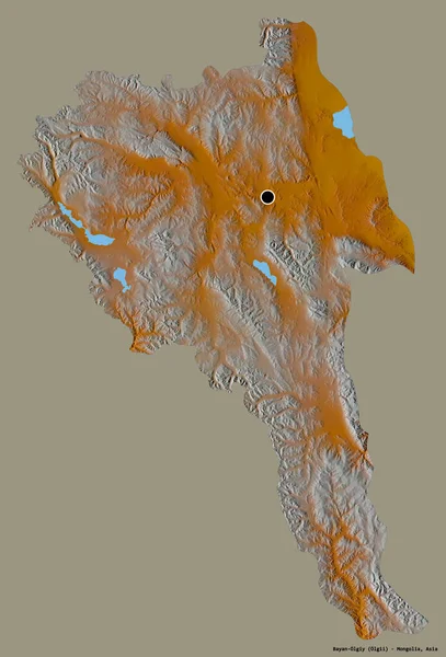 Moğolistan 'ın Bayan-Olgiy' nin şekli, başkenti katı renk arka planında izole edilmiş. Topografik yardım haritası. 3B görüntüleme