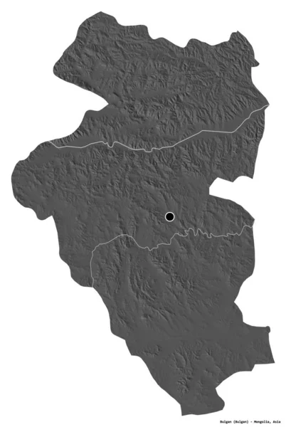 Kształt Bulgan Prowincja Mongolia Stolicą Odizolowaną Białym Tle Dwupoziomowa Mapa — Zdjęcie stockowe