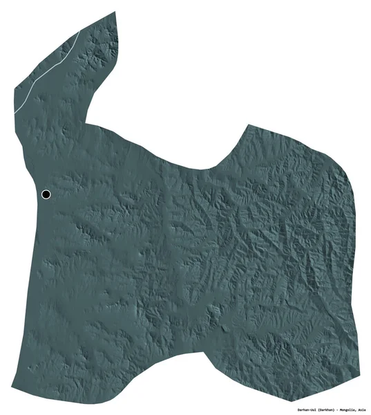 Moğolistan belediyesi Darhan-Uul 'un beyaz arka planda bulunan başkenti. Renkli yükseklik haritası. 3B görüntüleme