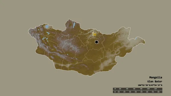 主要な地域部門と分離ダーハン ウール地域とモンゴルの荒廃した形 ラベル 地形図 3Dレンダリング — ストック写真