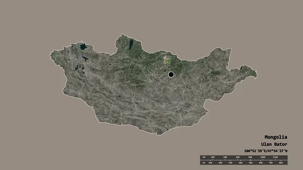 Forma Dessaturada Mongólia Com Sua Capital Principal Divisão Regional Área — Fotografia de Stock