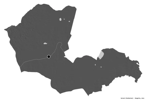 Kształt Dornod Prowincja Mongolia Stolicą Odizolowane Białym Tle Dwupoziomowa Mapa — Zdjęcie stockowe