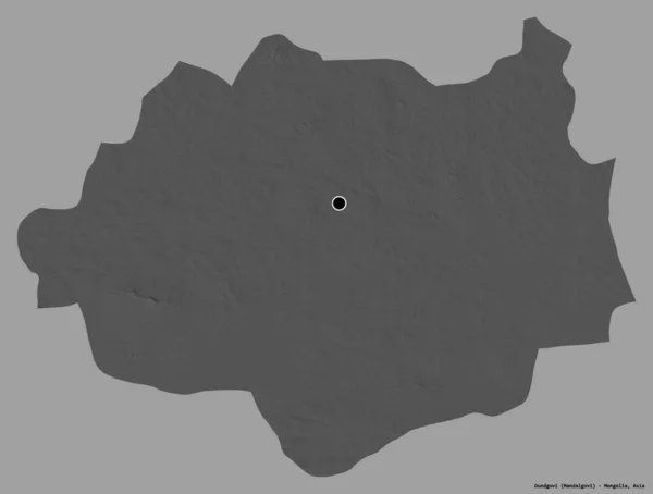 蒙古东戈维省的形状 其首都以纯色背景隔离 Bilevel高程图 3D渲染 — 图库照片