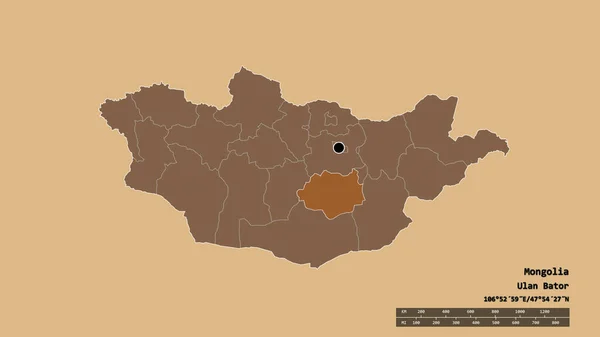 主要な地域部門と分離されたDundgoviエリアとモンゴルの荒廃した形 ラベル 規則的にパターン化されたテクスチャの構成 3Dレンダリング — ストック写真
