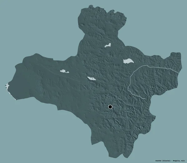 蒙古达赖汉的形状 其首都以纯色背景隔离 彩色高程图 3D渲染 — 图库照片
