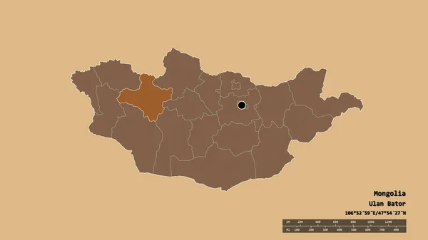 蒙古以首都 主要区域分部和分隔的德罕地区为首都的退化形态 有规律的纹理的组成 3D渲染 — 图库照片