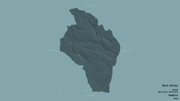 モンゴル国ゴヴィ アルタイ県の地域は 地理的にも確固とした背景の上に孤立している ラベル 色の標高マップ 3Dレンダリング — ストック写真