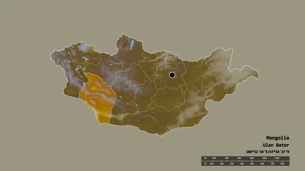主要な地域部門と分離ゴビ アルタイ地域とモンゴルの荒廃した形 ラベル 地形図 3Dレンダリング — ストック写真