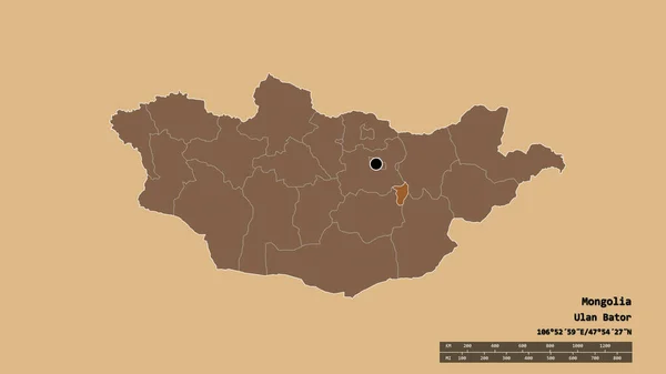 Desaturerad Form Mongoliet Med Dess Huvudstad Huvudsakliga Regionala Indelning Och — Stockfoto