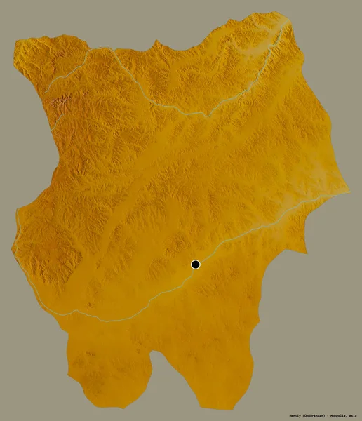 Форма Гентия Провинция Монголия Столицей Изолированной Сплошном Цветном Фоне Топографическая — стоковое фото