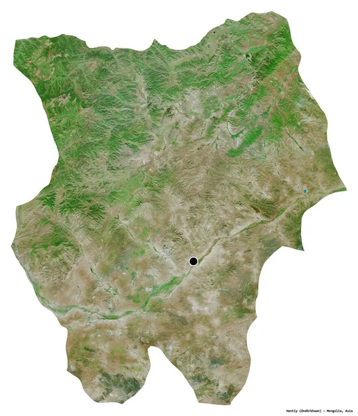 Beyaz arka planda başkenti izole edilmiş Hentiy, Moğolistan eyaleti. Uydu görüntüleri. 3B görüntüleme