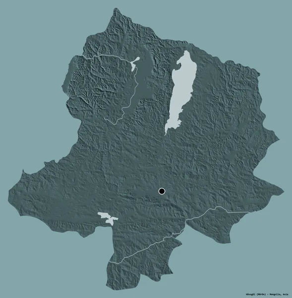 Moğolistan 'ın Hovsgol şehrinin başkenti katı bir renk arkaplanı ile izole edilmiştir. Renkli yükseklik haritası. 3B görüntüleme