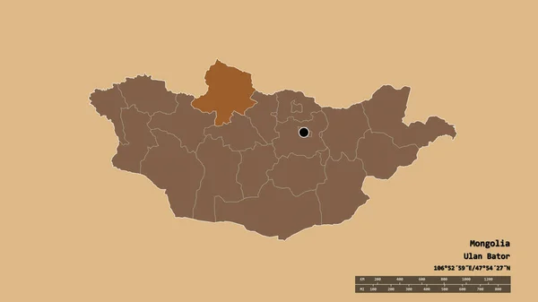 Обесцвеченная Форма Монголии Столицей Главным Региональным Разделением Отделенным Районом Ховсголь — стоковое фото