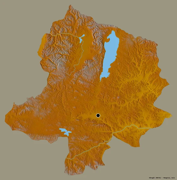 モンゴル国ホブスガル州の形で その首都はしっかりとした色の背景に隔離されています 地形図 3Dレンダリング — ストック写真