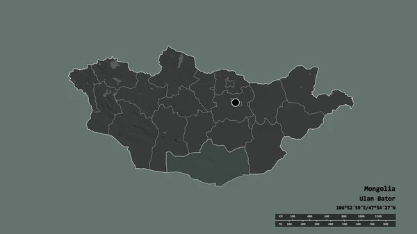 Forma Dessaturada Mongólia Com Sua Capital Principal Divisão Regional Área — Fotografia de Stock